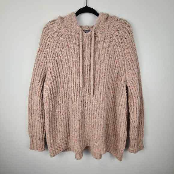 aerie Sweaters - AERIE Womens Open Road Speckled Sweater Hoodie Small Oversized Tan‎ Chunky Knit
